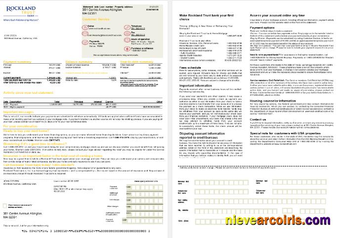 USA Massachusetts Rockland Trust bank mortgage statement, 2 pages